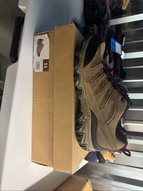 Merrell Men's Tan and Black Trail Runner with Red Accents